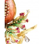Diamantová rubínová smaltovaná zlatá brož s granátovým jablkem