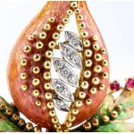 Diamantová rubínová smaltovaná zlatá brošňa s granátovým jablkom