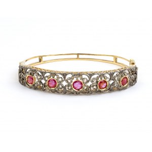 Gold and silver rigid hoop bracelet Gold and silver rigid bracelet with rubies and diamonds