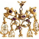 Gold pendant with precious stones and pearls
