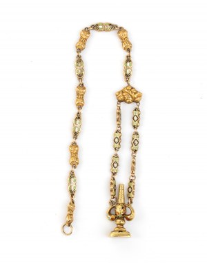 Gold and enameled watch chain with seal