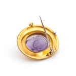 Amethyst cameo gold brooch