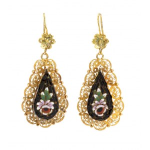 Gold earrings with micromosaic