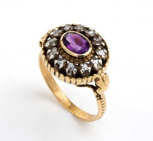 Gold- und Silberring mit Diamanten und Amethyst