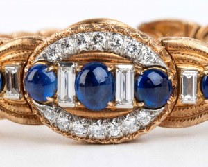Dámske náramkové hodinky z 18-karátového zlata, diamantov a zafírov