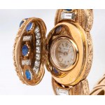 Dámské náramkové hodinky z 18karátového zlata, diamantů a safírů