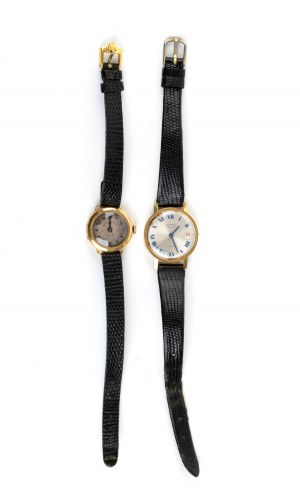 Dvoje zlatých náramkových hodiniek Lady