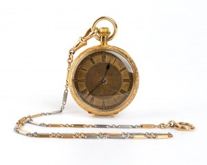 Gold pocket watch with watch chain