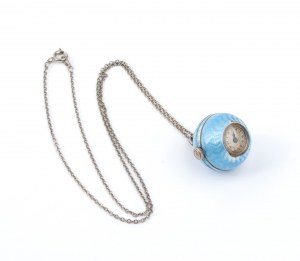 Art Déco sterling silver and enamel neck watch