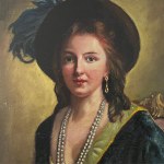 ANONIMO, woman with a hat and in an elegant dress