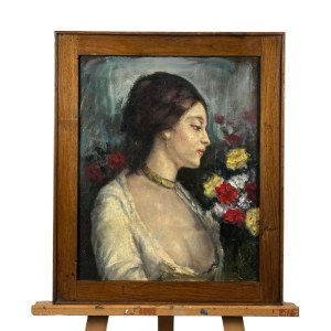 ANONIMO, Portrét ženy s květinami.