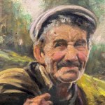 ANONIMO, Porträt einer älteren Person mit einem Sack
