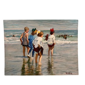 FIRMA NON IDENTIFICATA, Bambini che giocano in riva al mare