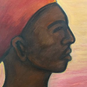 A. PANNOCCHIA, Olejomalba na kartonu, portrét africké ženy - A. Pannocchia