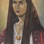 NIEZNANY SYGNATURA, portret kobiety w welonie