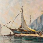 ANONIMO, Pejzaż morski z łodziami i postaciami