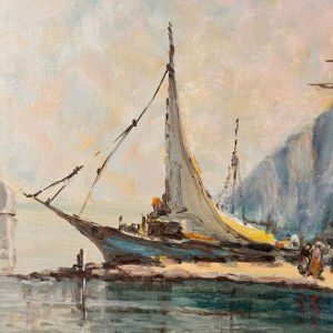 ANONIMO, Seelandschaft mit Booten und Figuren