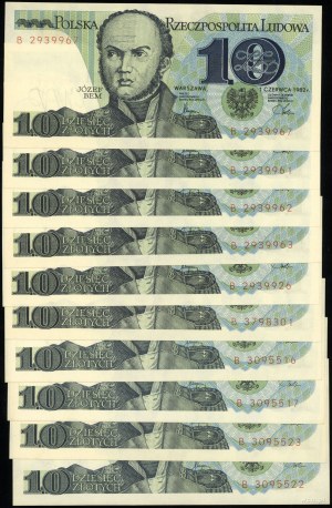 Polska, zestaw: 10 x 10 złotych, 1.02.1982