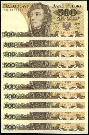 Polsko, sada: 10 x 500 zlotých, 1.06.1982