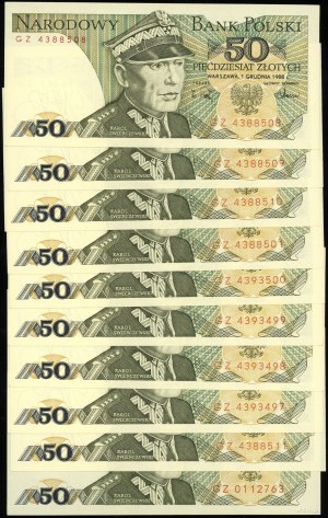 Pologne, série : 10 x 50 zloty, 1.12.1988