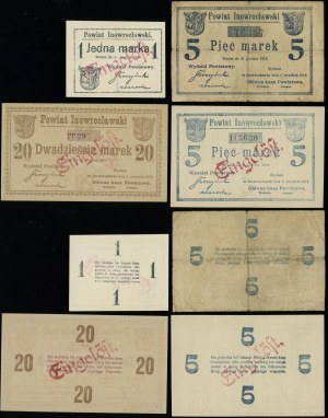 Veľké Poľsko, sada: marka, 2 x 5 mariek, 20 mariek (falzifikát), platná do 31.12.1919