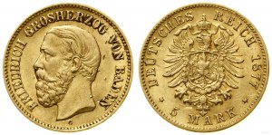 Germany, 5 marks, 1877 G, Karlsruhe