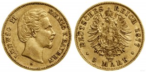 Germania, 5 marchi, 1877 D, Monaco di Baviera