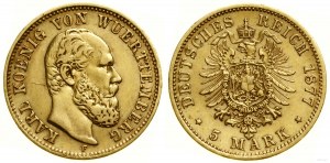 Allemagne, 5 marks, 1877 F, Stuttgart