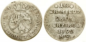 Pologne, 10 pennies en cuivre, 1792 MW, Varsovie