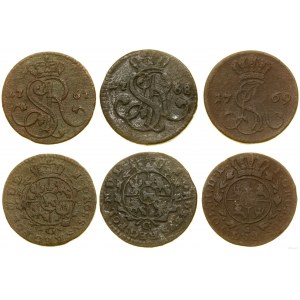Polonia, serie di 3 penny in rame, 1767, 1768, 1769, Cracovia, Varsavia