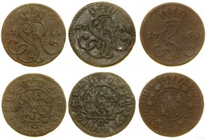 Pologne, série de 3 pièces de monnaie en cuivre, 1767, 1768, 1769, Cracovie, Varsovie
