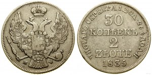 Polonia, 30 copechi = 2 zloty, 1835 MW, Varsavia