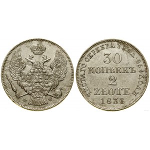 Polonia, 30 copechi = 2 zloty, 1836 MW, Varsavia