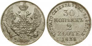 Poland, 30 kopecks = 2 zlotys, 1836 MW, Warsaw
