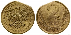 Polen, 2 Zloty - Münze destrukt, 1981, Warschau