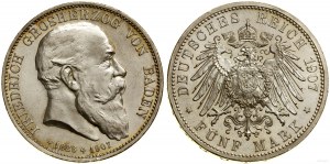 Allemagne, 5 marques posthumes, 1907, Karlsruhe