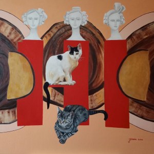 Joanna ULAN (b. 1973), Three Graces and Cats, 2017