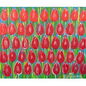 Edward Dwurnik (1943 - 2018), Red Tulips, 2018