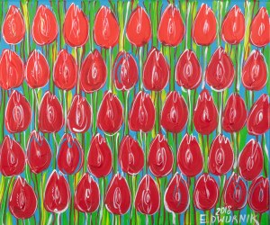 Edward Dwurnik (1943 - 2018), Červené tulipány, 2018