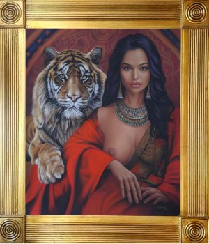Katarzyna Rekiel, Halbakt mit einem Tiger, 2024