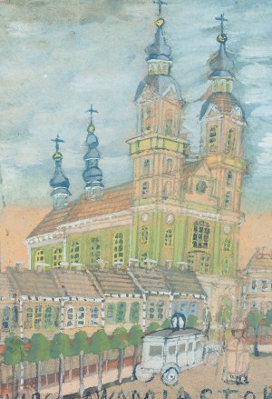 Nikifor Krynicki (1895 Krynica - 1968 Folusz), Bischof vor der St. Andreas-Kirche in Krakau, 1950er Jahre.