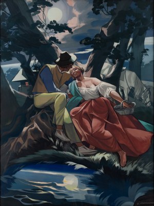 Zofia Stryjeńska (1891 Cracovia - 1976 Ginevra), Bacio alla luce della luna, 1935 ca.