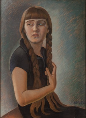 Henryk Berlewi (1894 Varšava - 1967 Paříž), Portrét dívky s copánky, 30. léta 20. století.