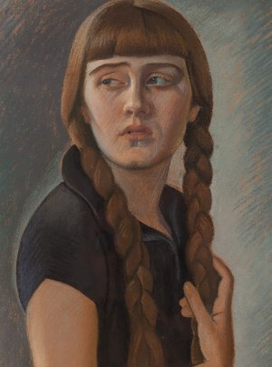 Henryk Berlewi (1894 Varsovie - 1967 Paris), Portrait d'une jeune fille avec des tresses, années 1930.