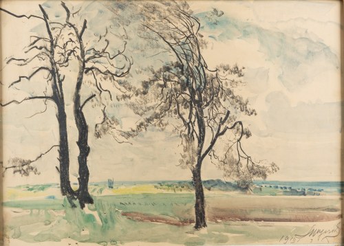 Leon Wyczółkowski (1852 Huta Miastkowska - 1936 Warszawa), Pejzaż z drzewami, 1919