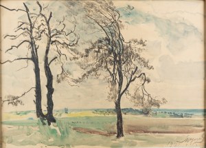 Leon Wyczółkowski (1852 Huta Miastkowska - 1936 Varsovie), Paysage avec arbres, 1919