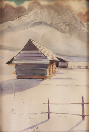 Rafał Malczewski (1892 Kraków - 1965 Montreal), Highlander Huts with a View of Giewont