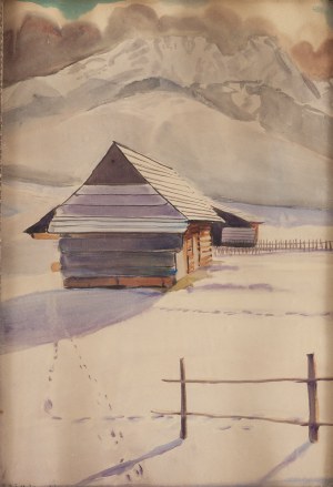 Rafał Malczewski (1892 Kraków - 1965 Montreal), Highlander Huts with a View of Giewont