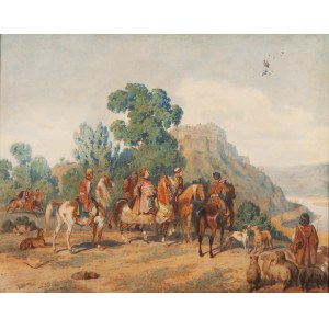 Artur Grottger (1837 Ottyniowice en Podolie - 1867 Amélie-les-Bains), Chasse au faucon (Chasse de Jan III Sobieski au faucon), 1859