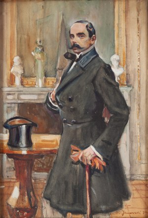 Stanisław Janowski (1866 Cracovia - 1942 Cracovia), Ritratto del conte Wilhelm Siemieński a tavola, 1892
